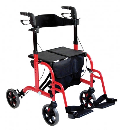 Duo Deluxe Rollator and Transit Chair in One - Red