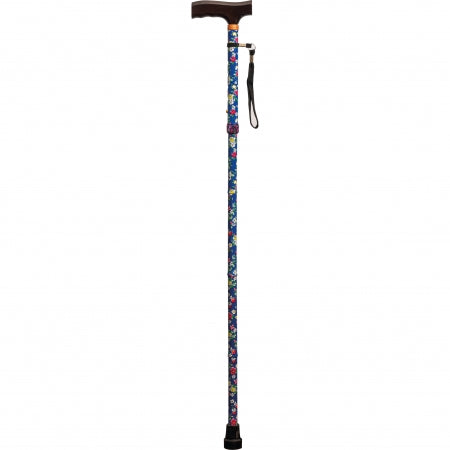 Folding Walking Cane - Patterned - Blue Floral